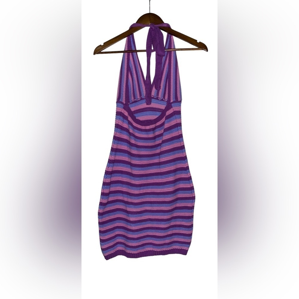 Wild Fable Women Crochet Halter Striped M Mini Dress Boho Hippie Whimsical - Picture 2 of 10